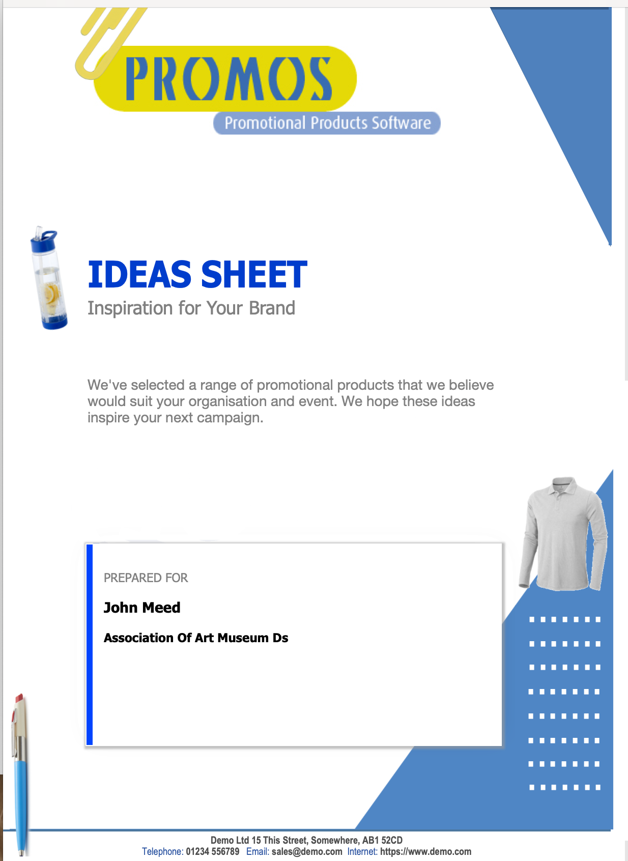 PROMOS Ideas Sheet product selection page
