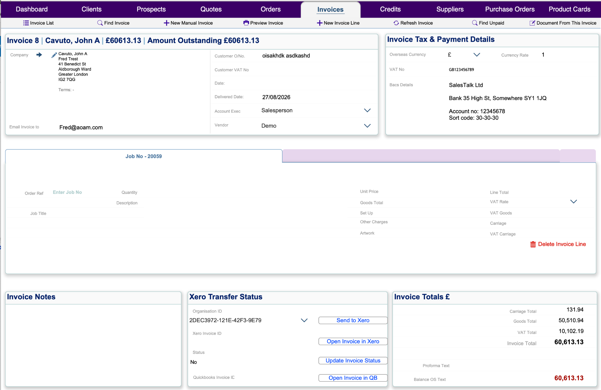 PROMOS Evolution customer invoice with Xero and QuickBooks accounting controls